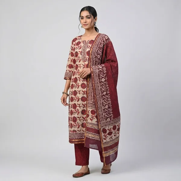 Hand_Block_Printed_Chanderi_Unstitched_Suit_Silk_Set_With_Floral_And_Paisley_Motifs_Chanderi_Suit