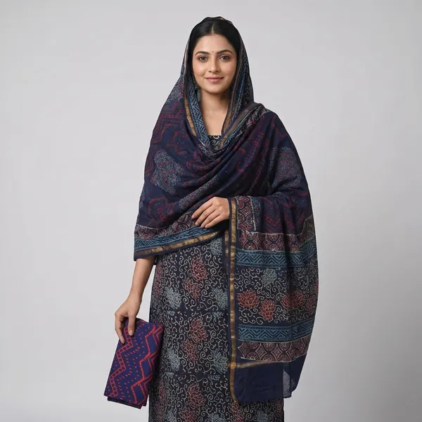 Traditional_Batik_Print_Unstitched_Cotton_Dress_Material_Set_With_Dupatta_Chanderi_Suit