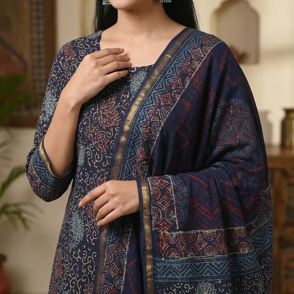 Traditional_Batik_Print_Unstitched_Cotton_Dress_Material_Set_With_Dupatta_Chanderi_Suit