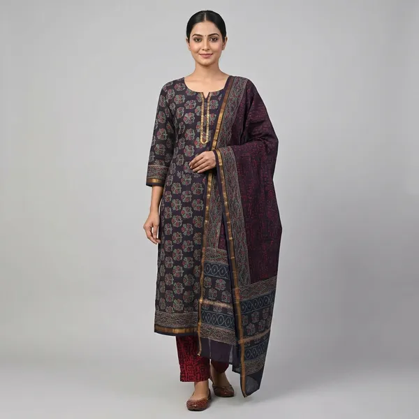 Black_And_Maroon_Traditional_Block_Printed_Cotton_Suit_Set_With_Dupatta_Chanderi_Suit