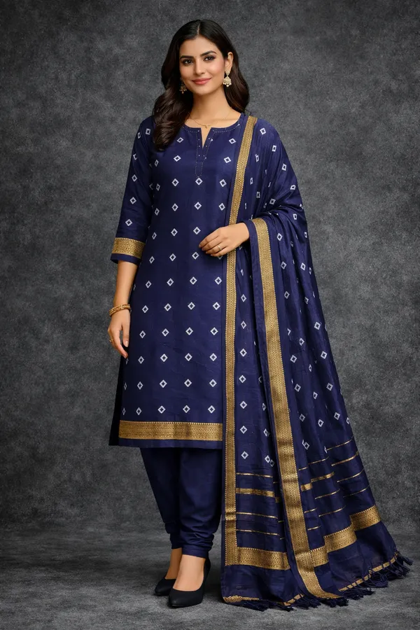 Navy_Blue_Golden_Border_And_Printed__Maheshwari_Silk_Suit