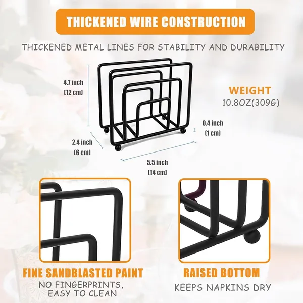 Metal_Wire_Napkin_Holder_Geometric_Design_Thickened_Wire_Construction_Raised_Bottom_Sandblasted_Finish