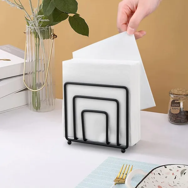 Metal_Wire_Napkin_Holder_Geometric_Design_Thickened_Wire_Construction_Raised_Bottom_Sandblasted_Finish