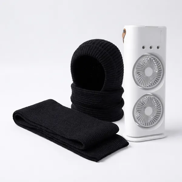 Knitted_2_In_1_Face_Mask_Scarf_Hat__And_Dual_Fan_Tower_Cooling_Fan__Combo_Pack_Of_2