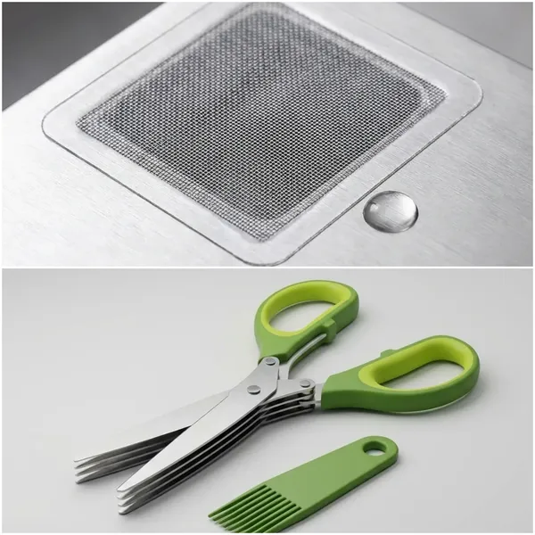 combo_of_Sink_Drain_Anti_Mosquito_Mesh_Patch_Pack_Of_30_&_Stainless_Steel_Herb_Scissors_Pack_Of_1