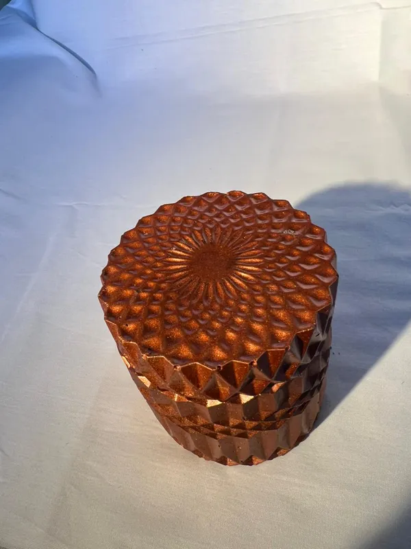 Handcrafted_Amber_Glass_Decorative_Storage_Jar_With_Geometric_Pattern