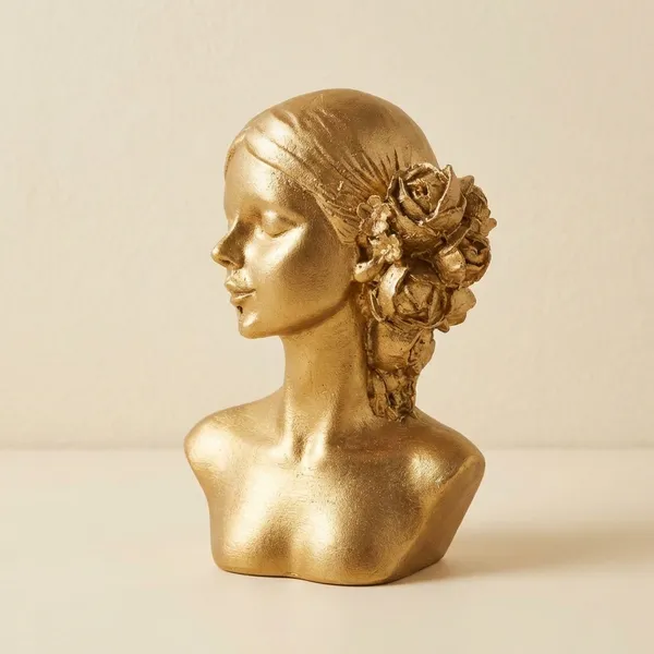Golden_Female_Bust_Decorative_Sculpture_With_Floral_Accent