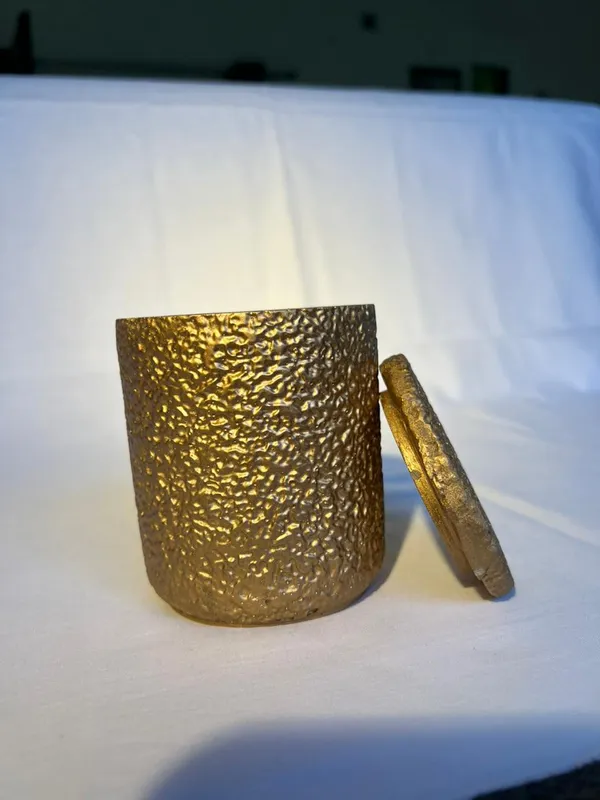 Decorative_Gold_Tone_Textured_Metal_Storage_Jar_With_Lid