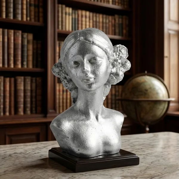 Decorative_Female_Bust_Sculpture_Metallic_Silver_Finish