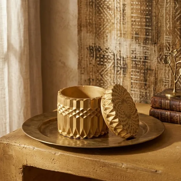 Decorative_Golden_Textured_Cylindrical_Storage_Container_With_Geometric_Pattern_Lid
