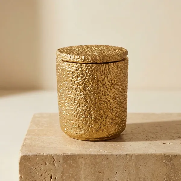 Decorative_Gold_Tone_Textured_Metal_Storage_Jar_With_Lid