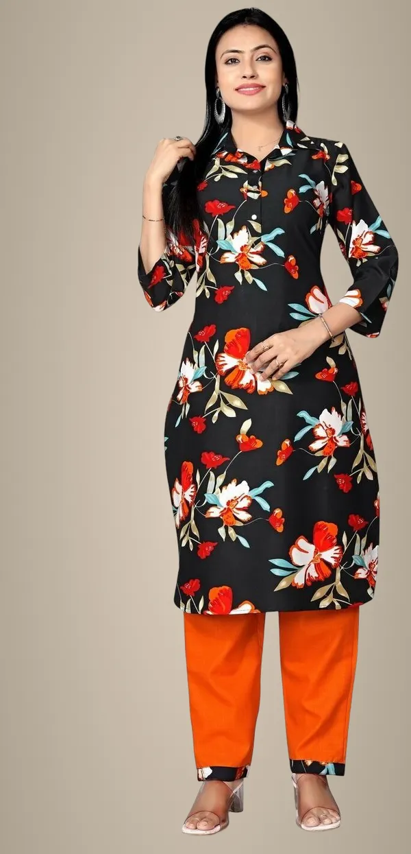 Black_Cotton_Kurti_Pant_Set_For_Women