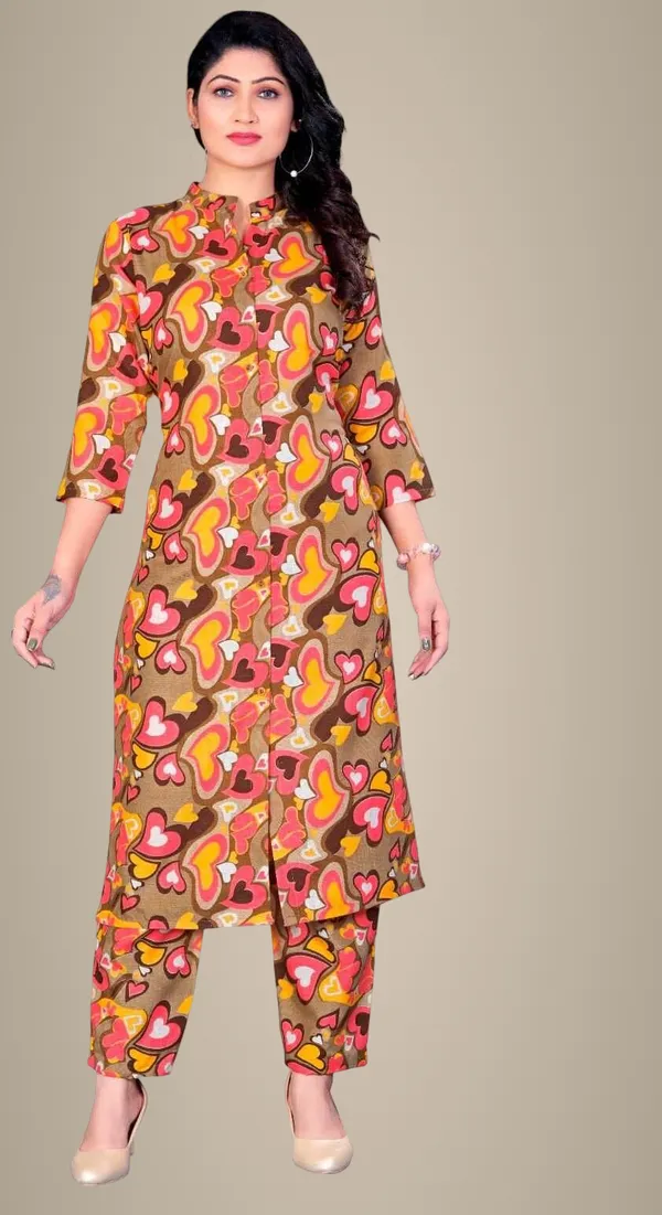 Brown_Cotton_Kurti_Pant_Set_For_Women