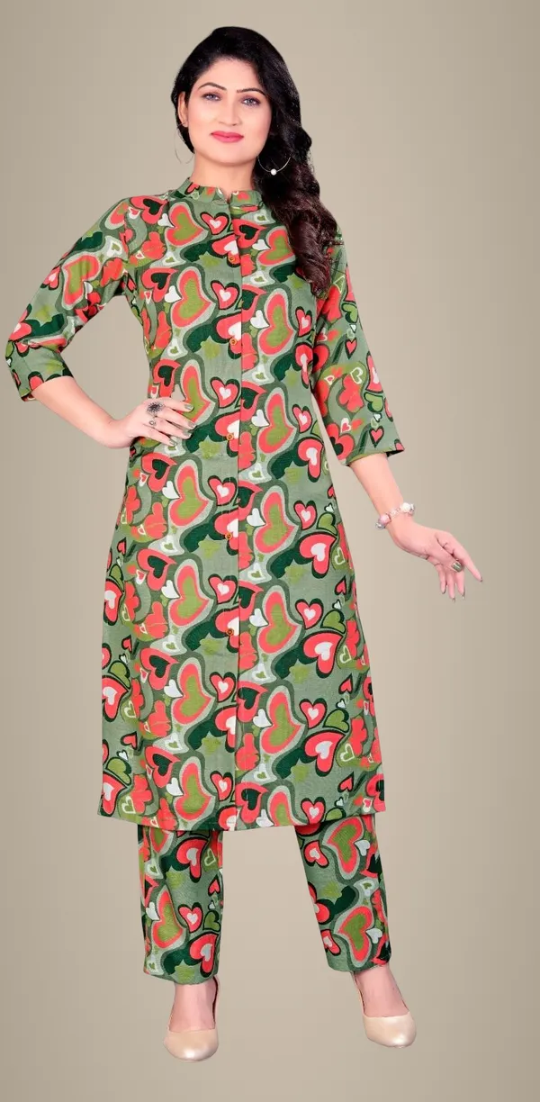 Green_Cotton_Kurta_Pant_Set_For_Women
