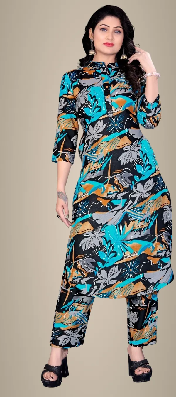 Black_&_Blue_Cotton_Kurti_Pant_Set_For_Women