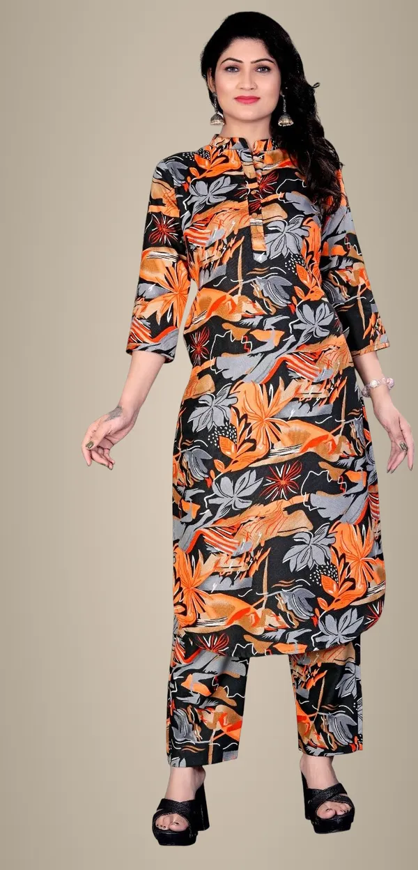 Black_&_Orange_Cotton_Kurti_Pant_Set_For_Women