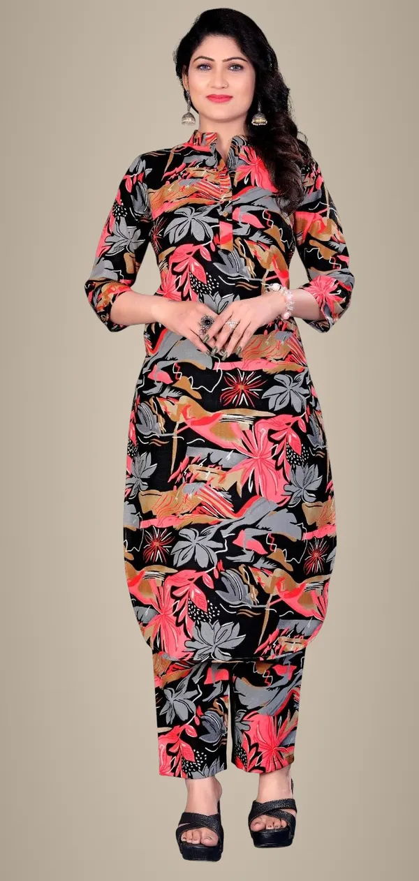Black_&_Pink_Cotton_Kurta_Pant_Set_For_Women