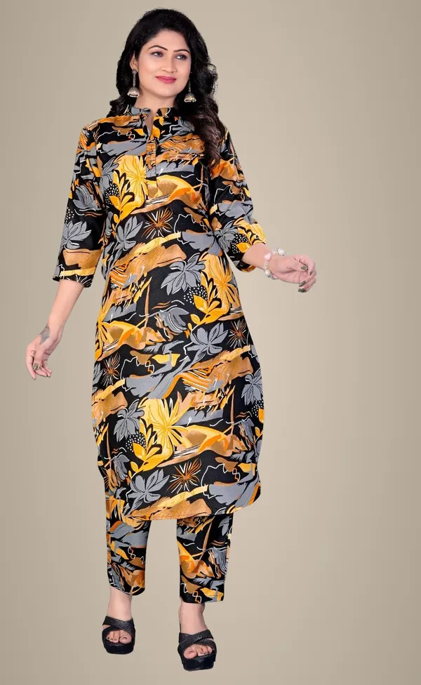 Black_&_Yellow_Cotton_Kurti_Pant_Set_For_Women