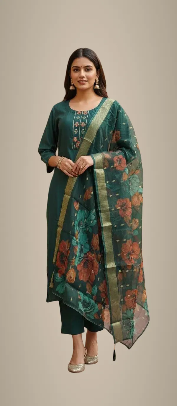 Green_Cotton_Kurta_Set_with_Dupatta_For_Women