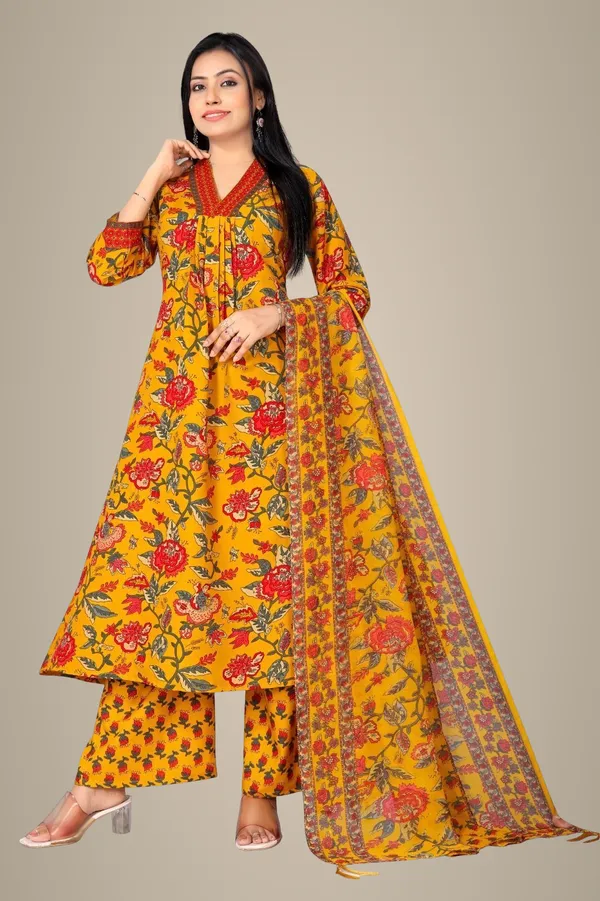 Yellow_Cotton_Kurta_Pant_Set_For_Women