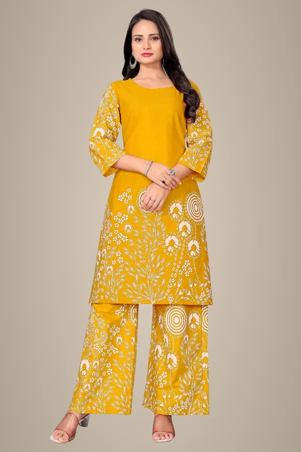 Yellow_Cotton_Kurta_Pant_Set_For_Women