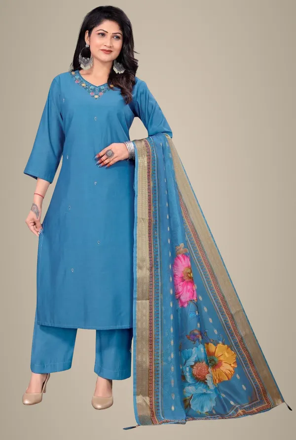 Blue_Cotton_Kurta_Pant_Set_For_Women