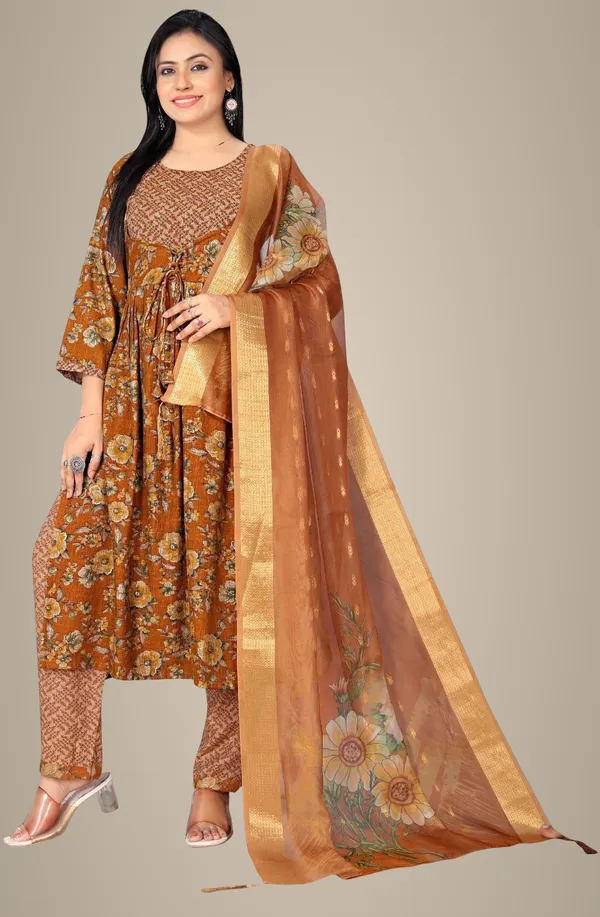 Brown_Cotton_Kurta_Pant_Set_For_Women