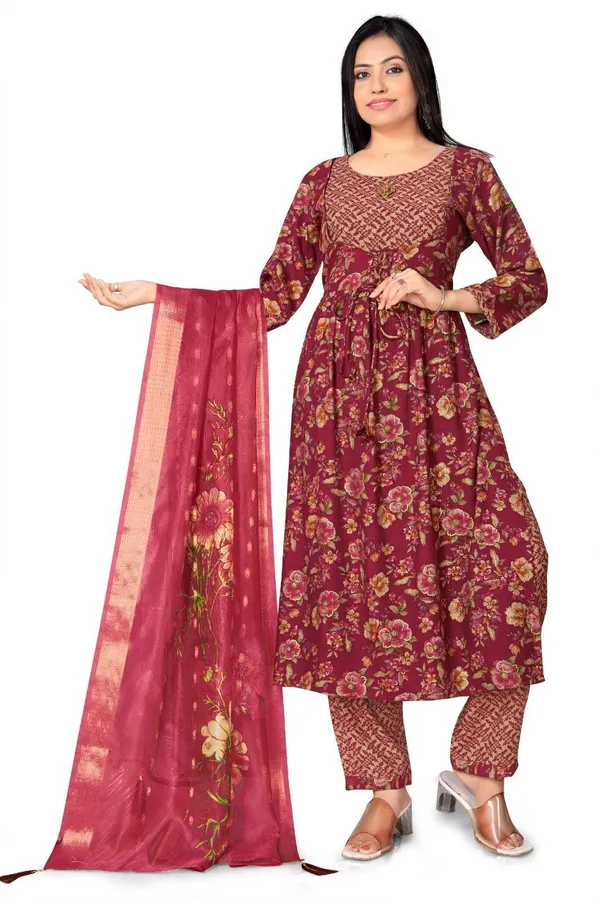 Maroon_Cotton_Kurti_Pant_Dupatta_Set_For_Women