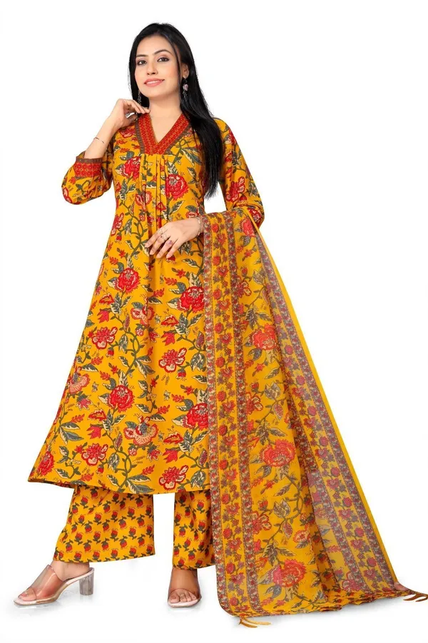 Yellow_Cotton_Kurta_Pant_Set_For_Women