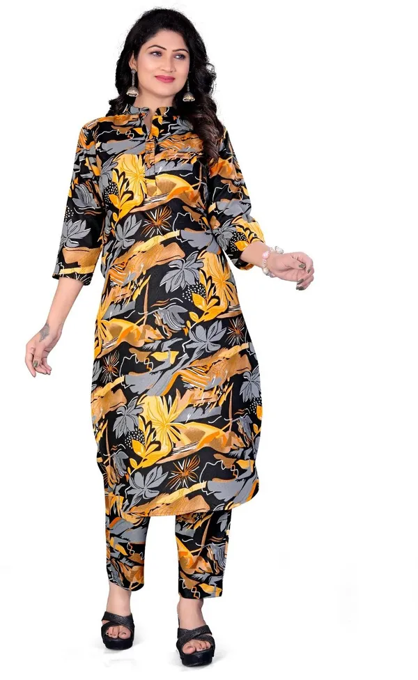 Black_&_Yellow_Cotton_Kurti_Pant_Set_For_Women