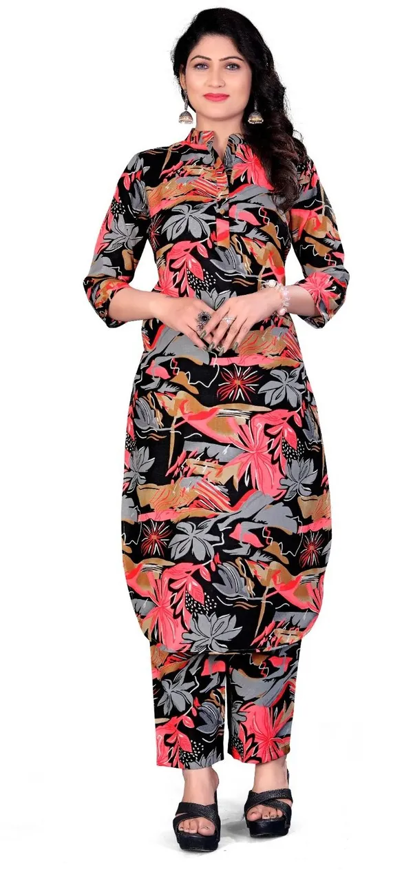 Black_&_Pink_Cotton_Kurta_Pant_Set_For_Women