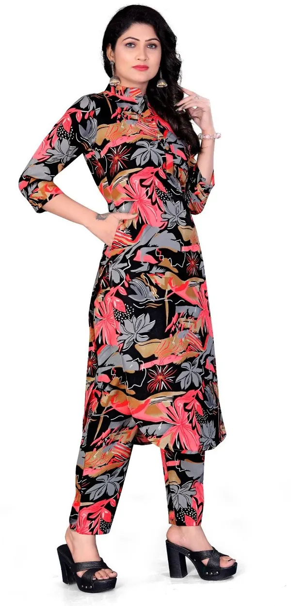 Black_&_Pink_Cotton_Kurta_Pant_Set_For_Women