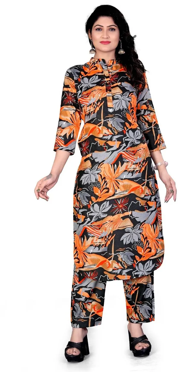 Black_&_Orange_Cotton_Kurti_Pant_Set_For_Women