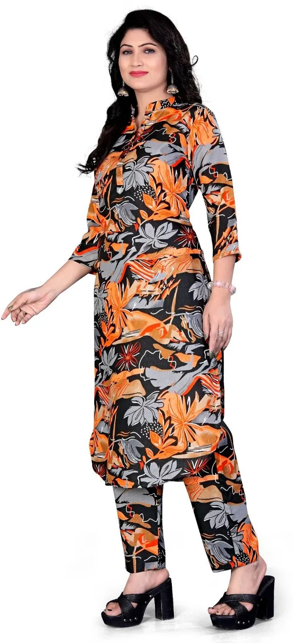 Black_&_Orange_Cotton_Kurti_Pant_Set_For_Women