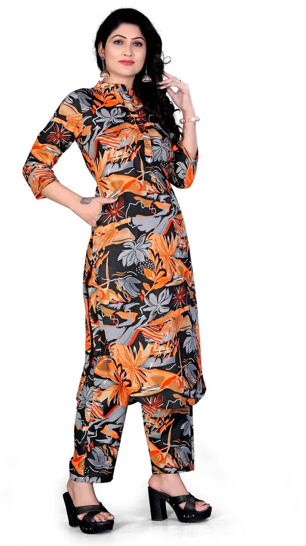 Black_&_Orange_Cotton_Kurti_Pant_Set_For_Women