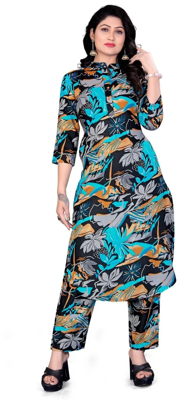 Black_&_Blue_Cotton_Kurti_Pant_Set_For_Women