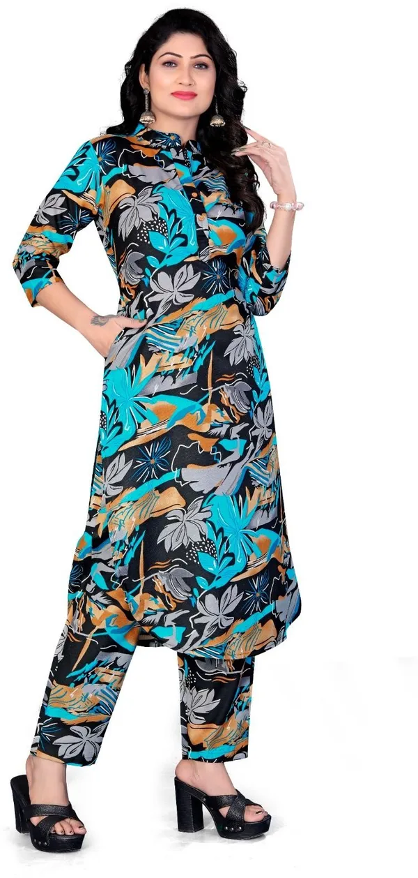 Black_&_Blue_Cotton_Kurti_Pant_Set_For_Women
