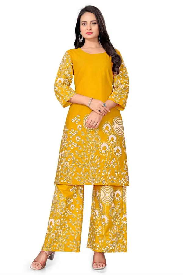 Yellow_Cotton_Kurta_Pant_Set_For_Women