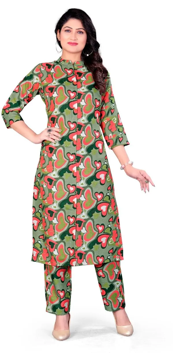Green_Cotton_Kurta_Pant_Set_For_Women