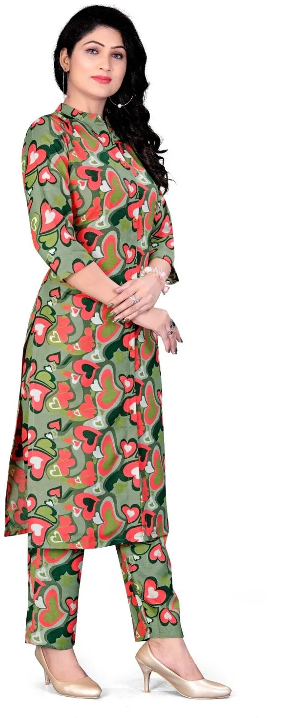 Green_Cotton_Kurta_Pant_Set_For_Women