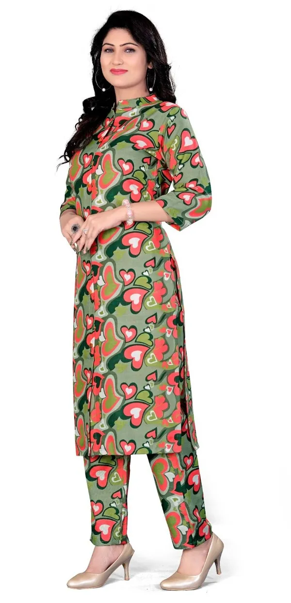 Green_Cotton_Kurta_Pant_Set_For_Women