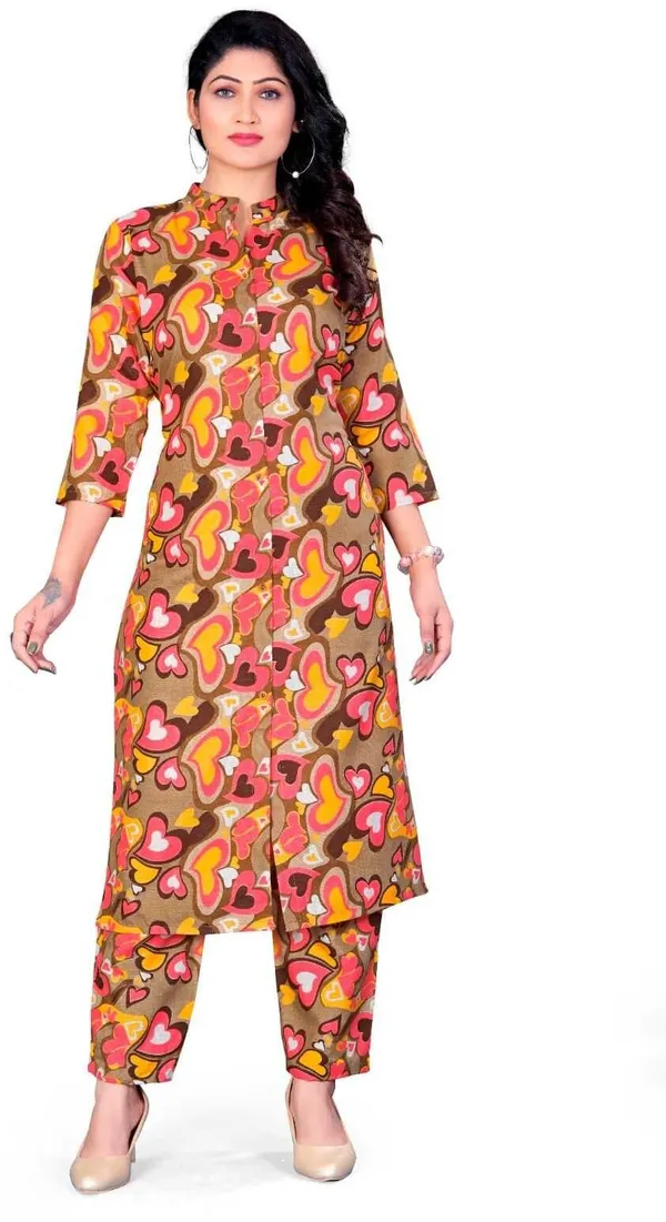 Brown_Cotton_Kurti_Pant_Set_For_Women