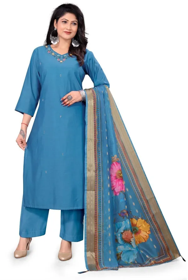 Blue_Cotton_Kurta_Pant_Set_For_Women