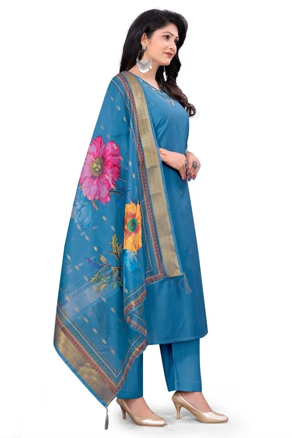 Blue_Cotton_Kurta_Pant_Set_For_Women