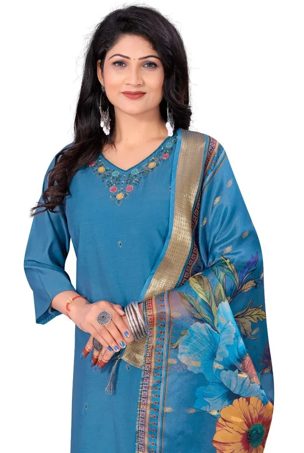 Blue_Cotton_Kurta_Pant_Set_For_Women