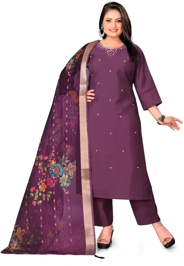 Purple_Cotton_Kurti_Pant_Dupatta_Set_For_Women