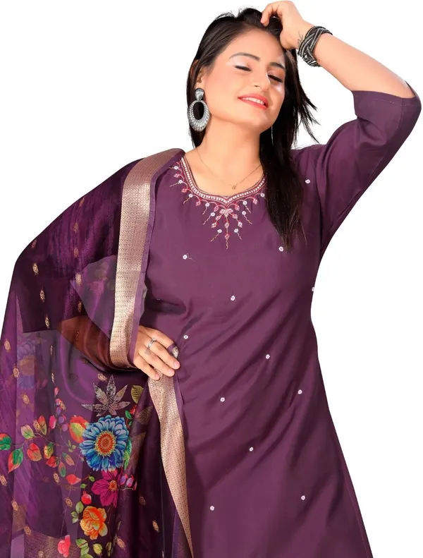 Purple_Cotton_Kurti_Pant_Dupatta_Set_For_Women