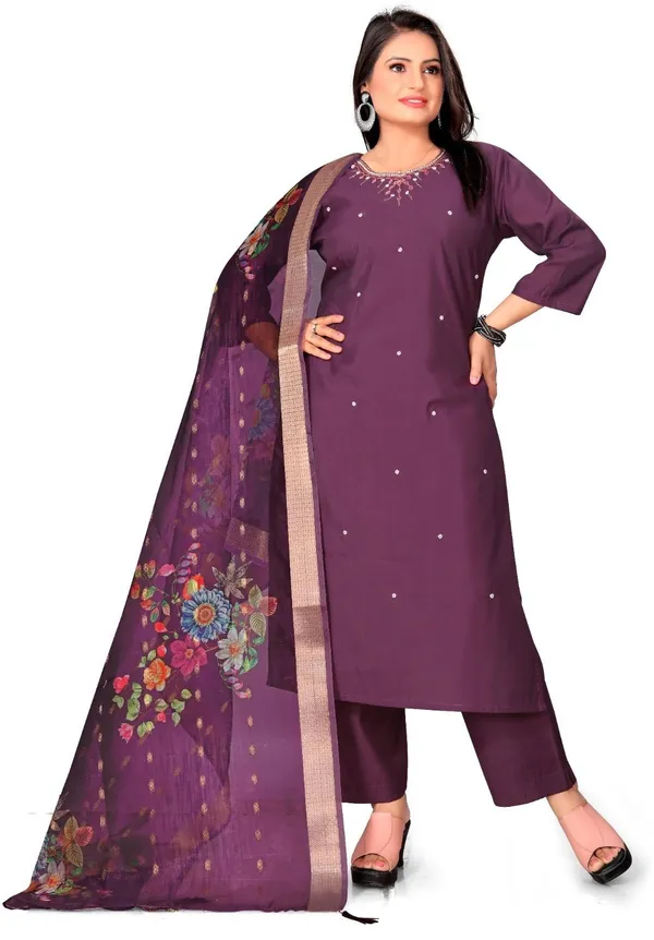 Purple_Cotton_Kurti_Pant_Dupatta_Set_For_Women