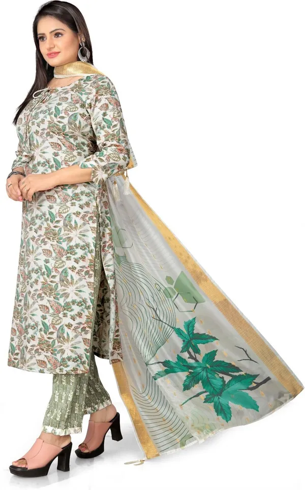 Green_Cotton_Kurta_Pant_Set_For_Women