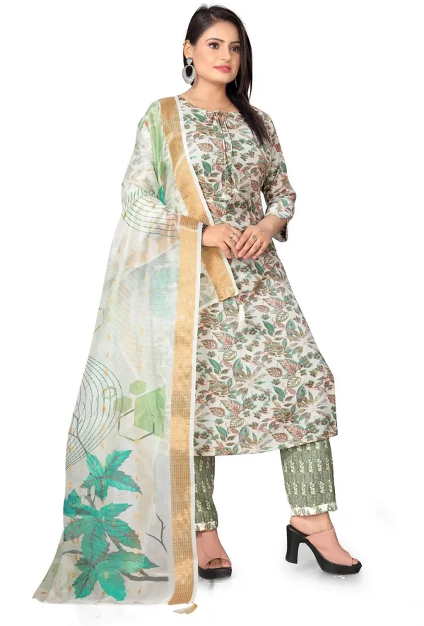 Green_Cotton_Kurta_Pant_Set_For_Women